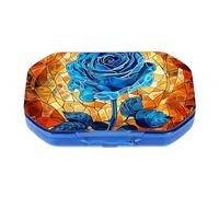 Small Pill Organiser 6 Times A Day Travel Medicine Organizer with Glass Rose Flower Patterns - Daily Pill Containers Compact Stylish Pill Case