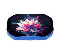 Small Pill Organiser 6 Times A Day Travel Medicine Organizer with Lotus Oil Painting Patterns - Daily Pill Containers Compact Stylish Pill Case