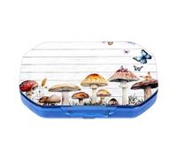 Small Pill Organiser 6 Times A Day Travel Medicine Organizer with Mushroom Butterfly Patterns - Daily Pill Containers Compact Stylish Pill Case