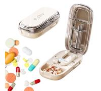 Small Pill Tablet Cutter, Portable Pill Splitter, Adjustable Pills Cutter Divider with Stainless Steel Blade, Tablets Guide Tablets Splitting for Large Small and Tiny Pills Cutting and Storage (White)