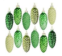 Small Pine Cone Glass Christmas Ornaments Set of 12, Painted Glass Hanging Baubles for Xmas Festival Decor, Tree Pendants Gifts (12PCS, green)