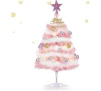 Small Pink Christmas Tree, 2ft Mini Christmas Tree, Artificial Small Desktop Xmas Tree with Lights and Tree Ornaments, for Christmas Thanksgiving Decorations