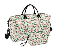 Small Pink Flowers Green Leaves Ditsy Print Style Decorative Large Travel Bag Gym Bag with Toiletry Bag for Trip 2 Pcs Set bolsas de para Mujer en Avion