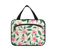 Small Pink Flowers Green Leaves Ditsy Print Style Hanging Travel Cosmetic Bag with Hook, Designer Unisex Medicine Bags for Cruise Travel Cruises cartera para maquillaje L