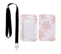 Small Pink Lace Blooms ID Badge Holder with Black Lanyard, Lanyard Card Holder, Vertical Cards Protector for Women, Vertical ID Cards Protector for Driver, Teacher Stuff Paramedic Accessories