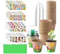 Small Plant Pots, Planter Pots with Domes and 20 Sheet Stickers, Handmade Crafts, Paper Planter Craft Kit for Kids Growing Planting School Garden