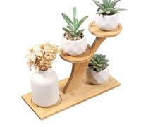 Small Plant Stand - Wooden Multi Tier Shelf, Plant Holders Indoor Stand, Mid Century Design Modern Heavy Duty | For Home Decor Living Room Bedroom Study Balcony Office Planter Flower Pot Teapot