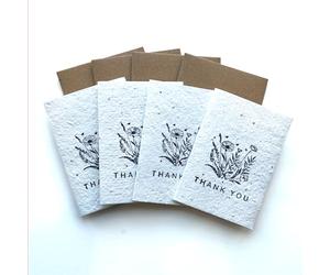 Small Plantable Seed Paper Thank You Cards - Handmade, Eco Friendly & Recycled Gratitude Notes/Giftcards for Teacher, Friend, Wedding etc - Biodegradable Pack of 4 A7 Mini Greeting Gifts