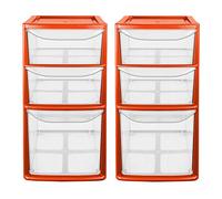 Small Plastic 3 Drawer Tower Storage Unit - RED Gloss Finish, Set of 2 Units - 35cm (H) x 19cm (W) x 26cm (D)