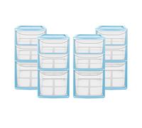 Small Plastic 3 Drawer Tower Storage Unit - Sky Blue Gloss Finish, Set of 4 Units - 35cm (H) x 19cm (W) x 26cm (D)