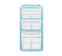 Small Plastic 3 Drawer Tower Storage Unit - Sky Blue Gloss Finish, Single Unit - 35cm (H) x 19cm (W) x 26cm (D)