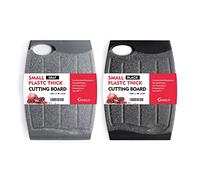 Small Plastic Cutting Board Set, 7.48" Cutting Boards for Kitchen, Small Chopping Boards with Multiple Juice Grooves, Dishwasher Safe, Non Slip Edges, BPA Free (2 Pack, Black & Gray)