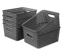 Small Plastic Storage Basket 6 Pack, Woven Grey Baskets Bins for Organizing Bathroom, Kitchen and Office