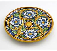 Small plate in Sicilian ceramic blue yellow green red of santo stefano di camastra hand-decorated baroque Art 14