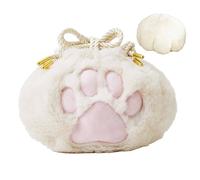 Small Plush Makeup Bag, Plush Drawstring Bag, Unique Toiletry Bag with Cat Paw Design, Cosmetic Bag for Purse, Makeup Storage, Portable, Drawstring Design for Girls, Kin, White, see , See