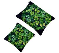 Small Pocket Cosmetic Bag, Squeeze Top Travel Makeup Bag for Purse, No Zipper Self-Closing Mini Makeup Pouch for Women Girls, St. Patrick's Day Circle Clover Leaves Doodle