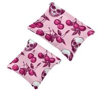 Small Pocket Cosmetic Bag, Squeeze Top Travel Makeup Bag for Purse, No Zipper Self-Closing Mini Makeup Pouch for Women Girls, Cherries Skulls on a Pink Background