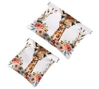 Small Pocket Cosmetic Bag, Squeeze Top Travel Makeup Bag for Purse, No Zipper Self-Closing Mini Makeup Pouch for Women Girls, Watercolor Giraffe in Floral Wreath Flowers Bouquet