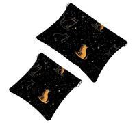 Small Pocket Cosmetic Bag, Squeeze Top Travel Makeup Bag for Purse, No Zipper Self-Closing Mini Makeup Pouch for Women Girls, Black Cat Silhouette Among Stars in The Night Sky