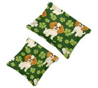 Small Pocket Cosmetic Bag, Squeeze Top Travel Makeup Bag for Purse, No Zipper Self-Closing Mini Makeup Pouch for Women Girls, St. Patrick's Day Cute Dogs with Clovers