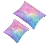 Small Pocket Cosmetic Bag, Squeeze Top Travel Makeup Bag for Purse, No Zipper Self-Closing Mini Makeup Pouch for Women Girls, Pink Fantasy Sky and Glitter Stars Pattern