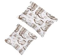 Small Pocket Cosmetic Bag, Squeeze Top Travel Makeup Bag for Purse, No Zipper Self-Closing Mini Makeup Pouch for Women Girls, Doodle Line Western Cowboy Boots and Hats