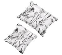 Small Pocket Cosmetic Bag, Squeeze Top Travel Makeup Bag for Purse, No Zipper Self-Closing Mini Makeup Pouch for Women Girls, Black Lines Meadow Wild Flowers and Leaves