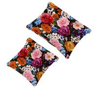 Small Pocket Cosmetic Bag, Squeeze Top Travel Makeup Bag for Purse, No Zipper Self-Closing Mini Makeup Pouch for Women Girls, Colorful Roses and Flowers Leopard Texture