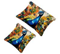 Small Pocket Cosmetic Bag, Squeeze Top Travel Makeup Bag for Purse, No Zipper Self-Closing Mini Makeup Pouch for Women Girls, Aesthetic Peacock Pattern