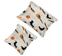 Small Pocket Cosmetic Bag, Squeeze Top Travel Makeup Bag for Purse, No Zipper Self-Closing Mini Makeup Pouch for Women Girls, Seamless Halloween Brooms Flying Eyes Bats