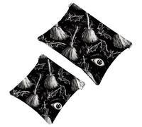 Small Pocket Cosmetic Bag, Squeeze Top Travel Makeup Bag for Purse, No Zipper Self-Closing Mini Makeup Pouch for Women Girls, Halloween Brooms Flying Eyes Bats