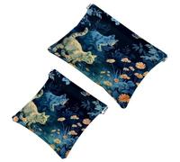 Small Pocket Cosmetic Bag, Squeeze Top Travel Makeup Bag for Purse, No Zipper Self-Closing Mini Makeup Pouch for Women Girls, Little Kittens Walk Among Beautiful Flowers