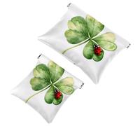 Small Pocket Cosmetic Bag, Squeeze Top Travel Makeup Bag for Purse, No Zipper Self-Closing Mini Makeup Pouch for Women Girls, Watercolor Four-Leaf Clover with Ladybug