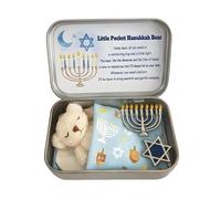 Small Pocket Hanukkah Bear - Adorable, Personalized Mini Iron Box Plush Pocket Bear | Crafted by Hand-Little Pockett Hanukkah Bearr for Gifting to Girls and Kids