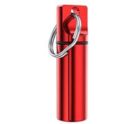 Small Pocket Pill Box Keychain, Aluminium Alloy Portable Mini Pill Organizer Case Container for Purse, Waterproof Metal Pill Holder Medicine Bottle for Outdoor Camping Travel (Red)