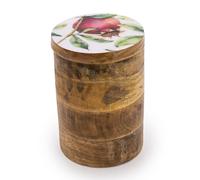 Small Pomegranate White Storage Canister in Mango Wood Multi-Coloured