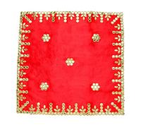 Small Pooja Mat Aasan for Decorations Yellow Silk Aasan Decorative Cloth with Sequence Work Puja Item for Laxmi Ganesh Idol Temple Pooja Decor Pooja Kit Set (Size:-18" X 18")