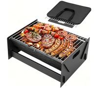 Small Portable Charcoal BBQ Grill, Camping Folding Mini Tabletop Barbecue | Folding Stainless Steel Mini Table Top Barbecue Compact for Camping Picnic Travel Garden Terrace Balcony, Black