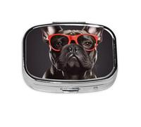 Small Portable Pill Box 2 Compartments Metal Pill Case Vitamin Pill Organizer Cute French Bulldog Travel Wallet Pocket
