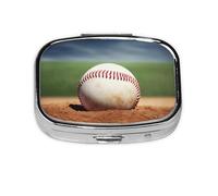 Small Portable Pill Box 2 Compartments Metal Pill Holder Pill Vitamin Holder Cute Baseball Organizer for Wallet Pocket