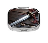 Small Portable Pill Box 2 Compartments Metal Pill Holder Pill Vitamin Organizer Cute Japan Samurai Sword Travel Pill Box for Wallet Pocket