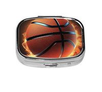 Small Portable Pill Box 2 Compartments Metal Pill Holder Travel Pill Organizer Cute 3D Basketball Pill Holder for Wallet Pocket