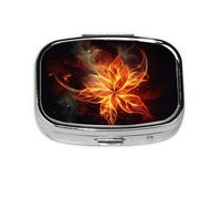 Small Portable Pill Box 2 Compartments Metal Pill Organizer Vitamin Pill Box Cute Fire Flower Abstract Design Travel Pill Box for Wallet Pocket