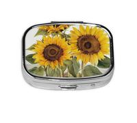 Small Portable Pill Box 2 Compartments Metal Pill Organizer Vitamin Pill Box Cute Summer Sunflowers Wallet Pocket