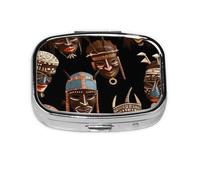 Small Portable Pill Box 2 Compartments Metal Pill Organizer Vitamin Pill Cute African Ritual Ethnic Tribal Travel Pill Box for Wallet Pocket
