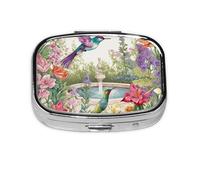 Small Portable Pill Box 2 Compartments Metal Pill Organizer Vitamin Pill Cute Garden Birds Flowers Travel Pill Box Pocket Wallet