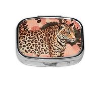 Small Portable Pill Box 2 Compartments Metal Pill Organizer Vitamin Pill Organizer Cute Leopard Striped Wallet Pocket