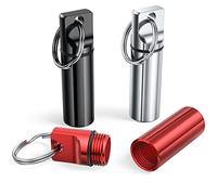 Small Portable Pill Box Keychain (3 Pack), Aluminium Alloy Mini Pill Organizer Case Container for Purse,Waterproof Metal Pill Holder Medicine Bottle for Outdoor Camping Travel(Black+Silver+Red)