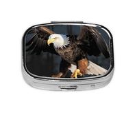Small Portable Pill Box with 2 Compartments Metal Pill and Vitamins Organizer Cute 3D Bald Eagle Travel Organizer for Wallet Pocket