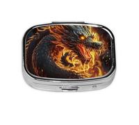 Small Portable Pill Box with 2 Compartments Metal Pill and Vitamins Organizer Cute Fire Chinese Dragon Travel Pill Box for Wallet Pocket